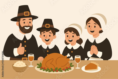 Pilgrim family thanksgiving dinner celebration festive meal