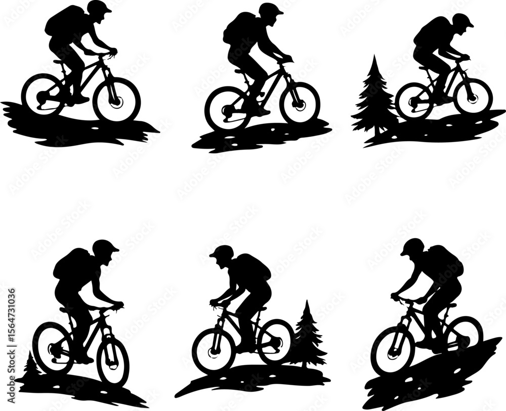 Obraz premium American mountain biker, cycling, bike, silhouette, outdoor, sport, adventure, bundle