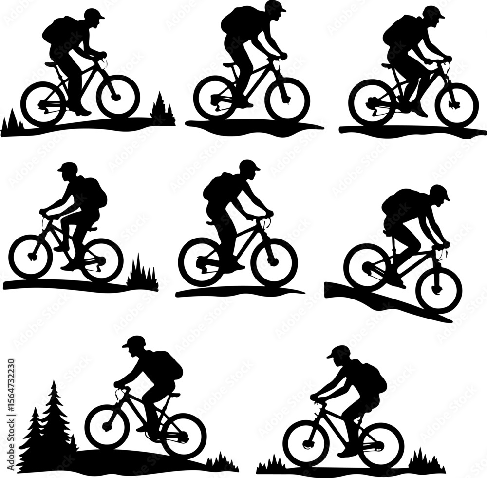 Obraz premium American mountain biker, cycling, bike, silhouette, outdoor, sport, adventure, bundle