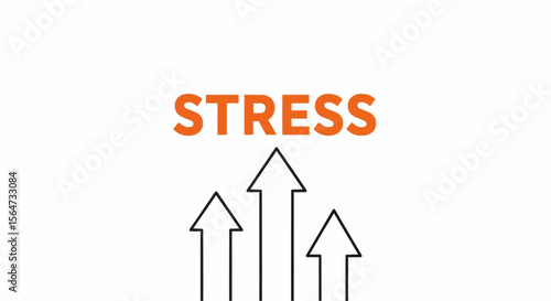 Orange stress text with three upward pointing arrows in black lines on a white background design image