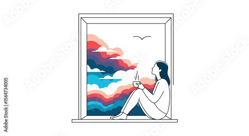 Looking outside the window with a cup