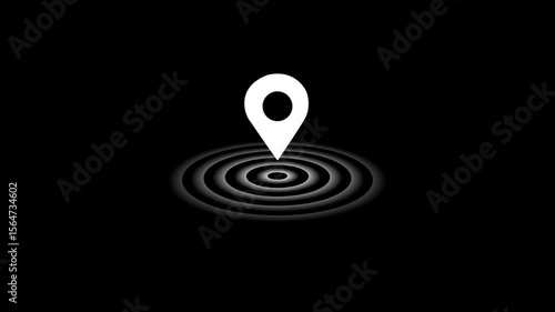 GPS location pin icon with radio wave animation, Location symbol, Animation map pin in white color or black background .