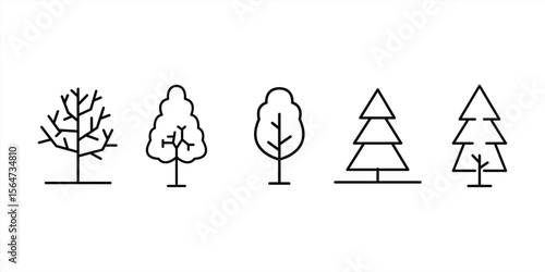 Tree icon set. Editable Stroke. vector illustration