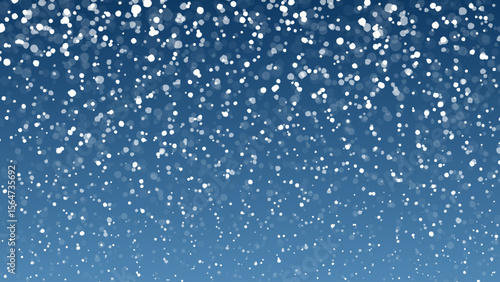 Snowing effect background. Winter night snowfall vector illustration with simple white snowflakes on blue.