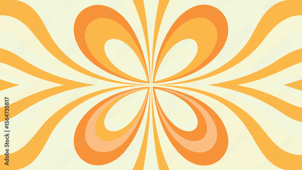 Fototapeta premium Abstract orange and cream retro flower pattern with swirling lines and symmetrical design elements art
