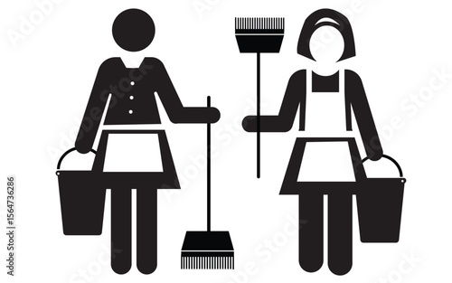 Cleaner woman working Vector Pictogram Figure icons. sign, symbol
