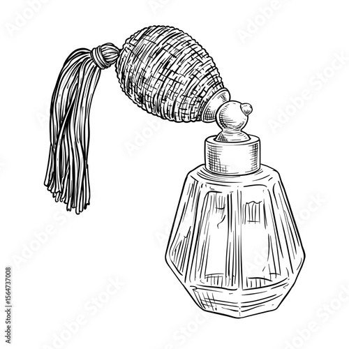 vintage glass perfume spray bottle vector line art hand drawn illustration