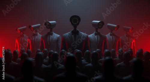 Surveillance State: Cameras Overseeing Conformity - Dystopian AI, Control, and the Loss of Individuality.