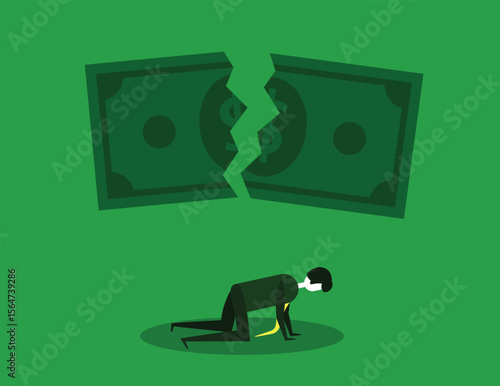 desperate employee. depressed worker because of his job. money tumble. minimalist human design. minimalist vector design about business