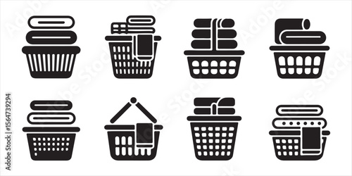 Laundry Basket Icon Vector Collection for Household, Laundry, and Cleaning Projects