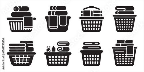 Laundry Basket Icon Vector Collection for Household, Laundry, and Cleaning Projects