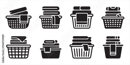Laundry Basket Icon Vector Collection for Household, Laundry, and Cleaning Projects