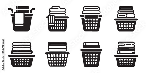 Laundry Basket Icon Vector Collection for Household, Laundry, and Cleaning Projects