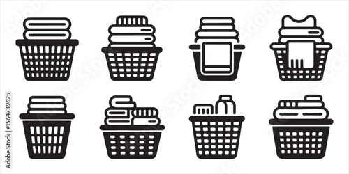 Laundry Basket Icon Vector Collection for Household, Laundry, and Cleaning Projects