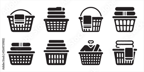 Laundry Basket Icon Vector Collection for Household, Laundry, and Cleaning Projects