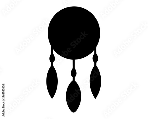 Silhouette of a dreamcatcher with a circular frame and three dangling objects
