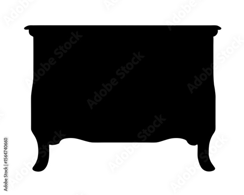 Silhouette of an antique wooden commode or dresser on white background