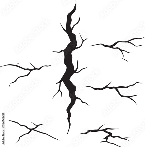 Earthquake crack vector, dramatic black cracks, natural disaster effects, ground rupture