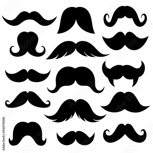set of mustache silhouette black