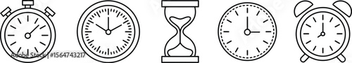Vector art of clock and timer icons isolated on white background