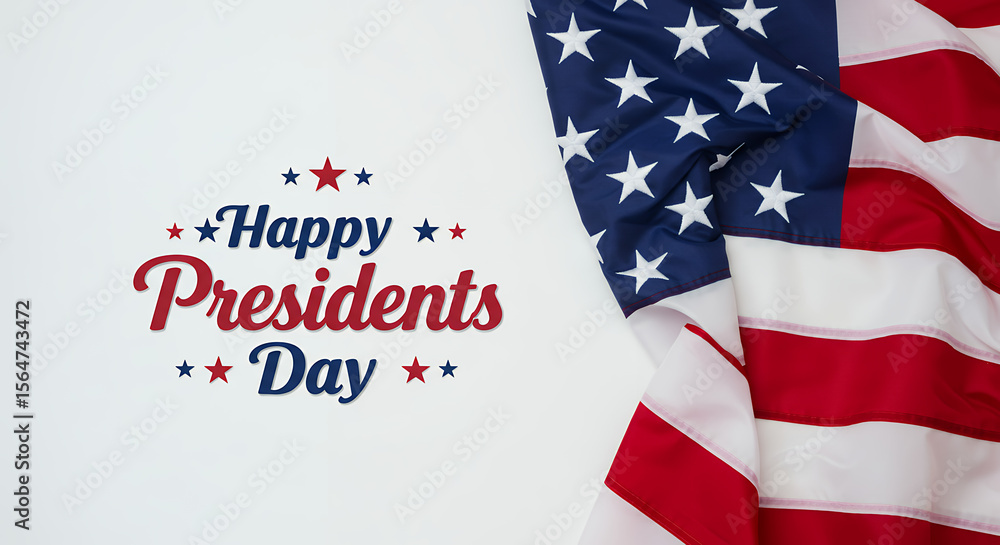 Obraz premium Happy Presidents Day! Patriotic Celebration with American Flag & Festive Greetings for a Memorable Holiday