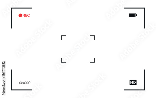 Vector video camera viewfinder frame. Minimal camera recording screen overlay for video editing and design projects. Transparent background, perfect for templates, presentations, and creative layouts.