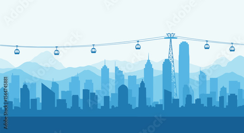 City Skyline and Cable Cars Landscape Illustration Design