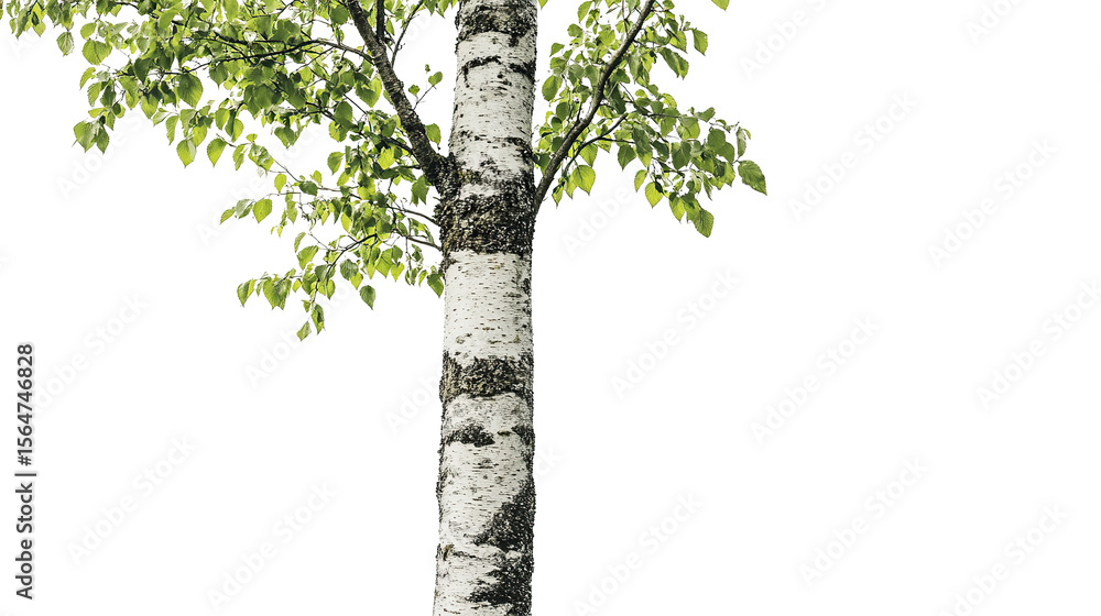Fototapeta premium Tall and slender poplar tree with lush green branches and leaves isolated on transparent background. PNG