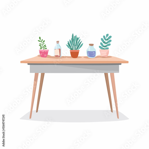 Wooden Table Decorated with Succulents and Plants