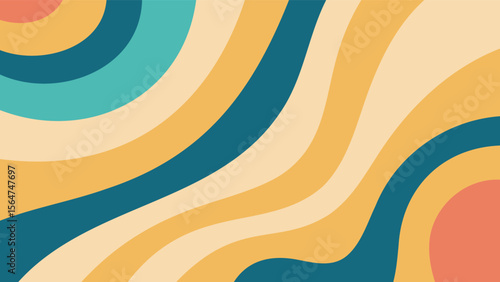 Abstract wavy background with teal blue yellow and peach colors creating a retro aesthetic design