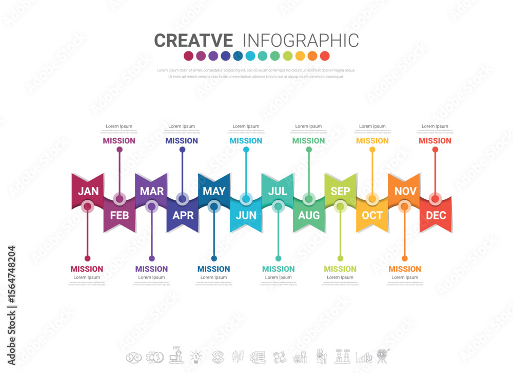 Obraz premium Infographics element design for all month, 12 months, can be used for Business workflow, process diagram, flow chart.