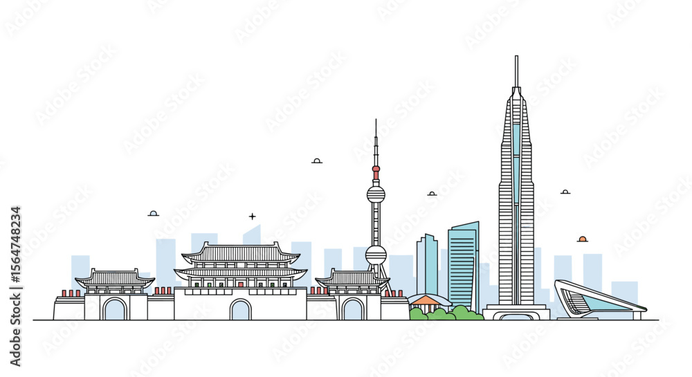 Obraz premium Shanghai City Skyline Buildings And Urban Landscape