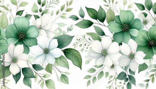 Elegant watercolor green and white floral arrangement