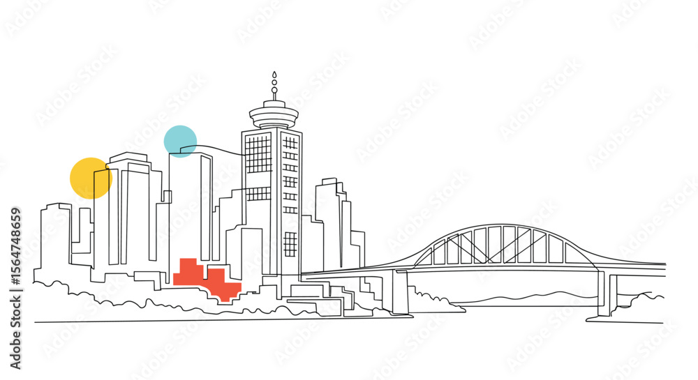 Obraz premium Skyscraper Outline City and Bridge Architecture View Design