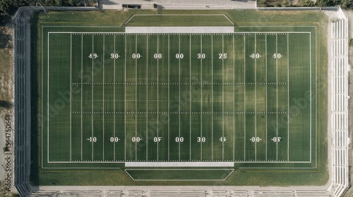 Overhead view showcasing the layout and markings on an American football field