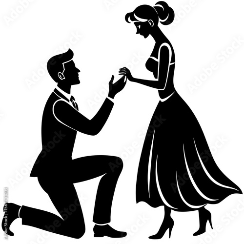Man proposing to woman silhouette vector illustration