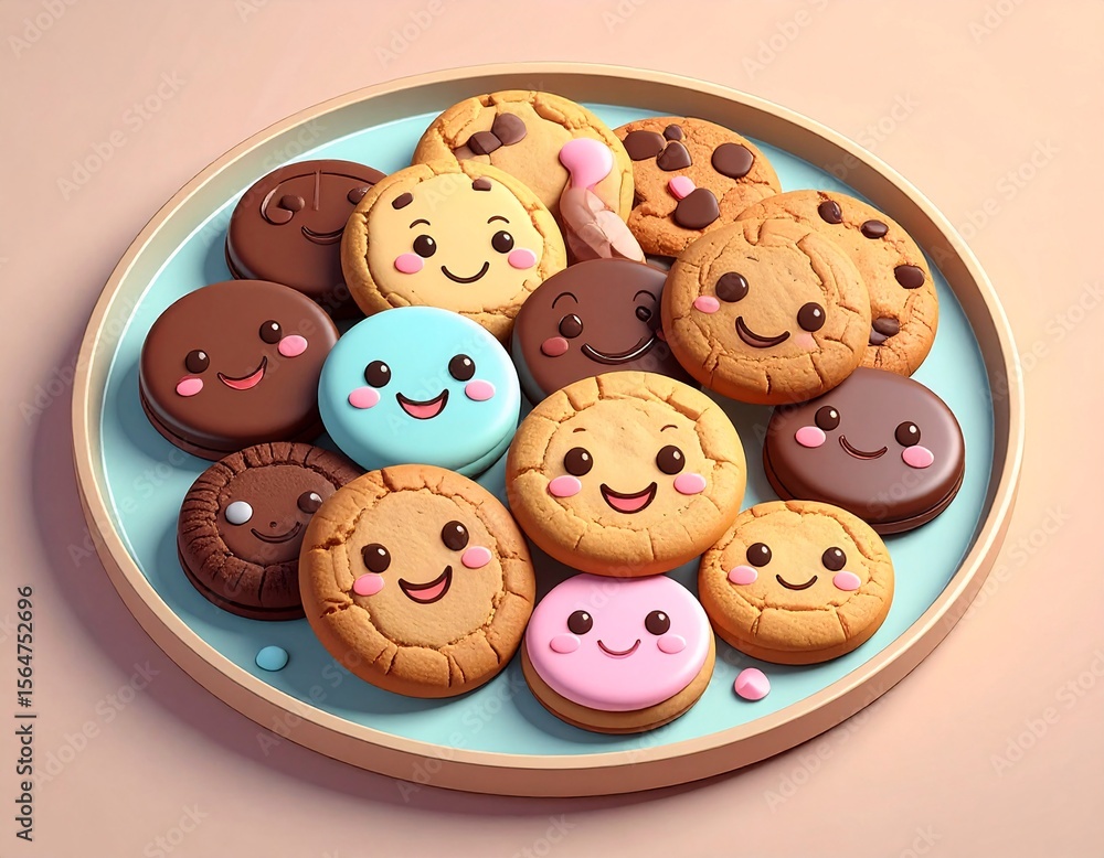Obraz premium Cute Kawaii Cookie Platter 3D Illustration