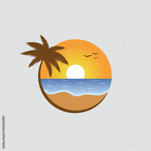 Summer beach paradise logo design vector illustration template icon design