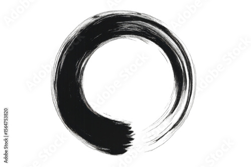 Zen enso circle brushstroke painting, revealing minimalist japanese calligraphy essence on transparent backdrop