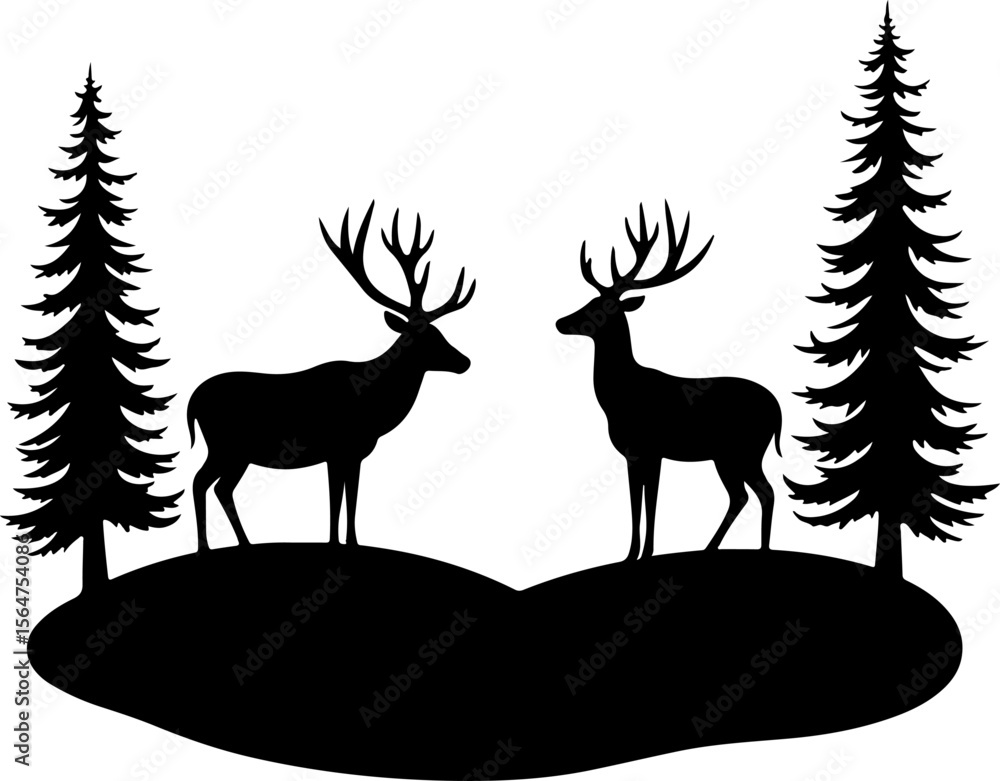 Fototapeta premium Deer in Mountain Forest Silhouette vector bundle
