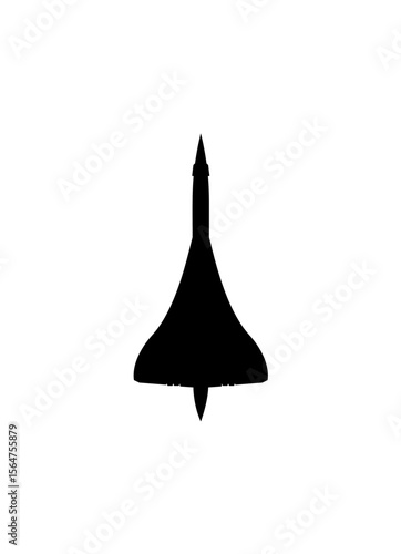 Black silhouette of a Concorde supersonic jet, angled upwards.