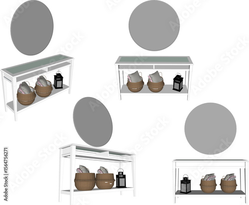 vector sketch illustration of furniture design dressing table for interior decoration of room