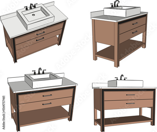 vector illustration of modern minimalist hand wash basin furniture design with water tap