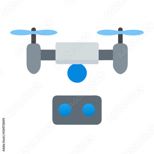 Compact Camera Drone and Remote Controller Icon for Aerial Photography and Delivery