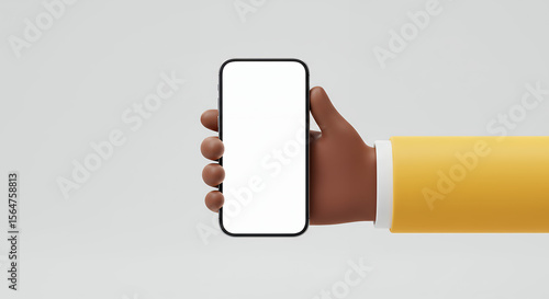 Mobile Phone Mockup: Cartoon Hand Holding Blank Smartphone for App & Website UI/UX Presentation