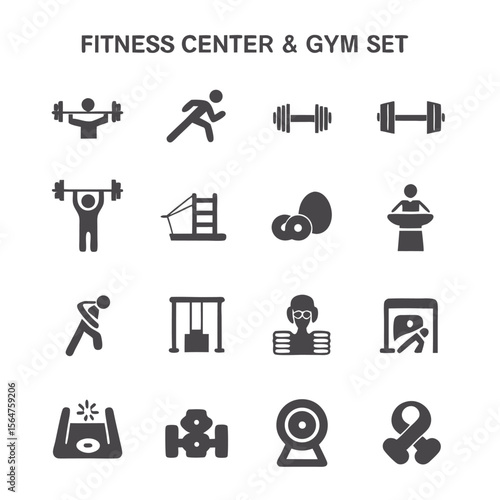fitness center and gym icon set illustration