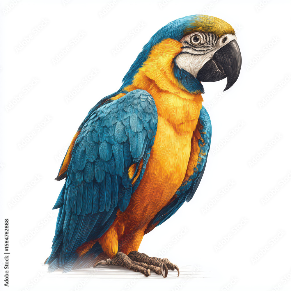 Fototapeta premium Stunning Blue and Yellow Macaw Illustration , PNG isolated cut out image