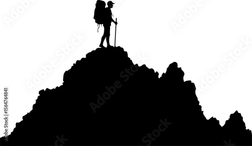  Mountain Hikers Silhouettes Vector with Trekking Poles 