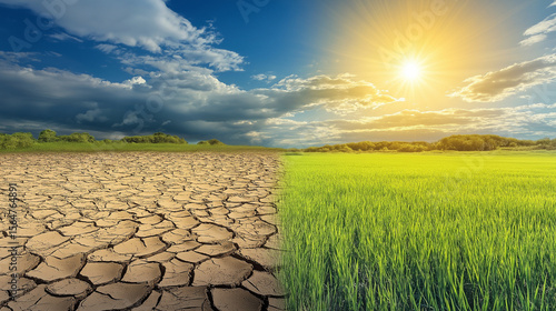 Dramatic climate change impact drought and fertile land transformation natural landscape daylight aerial view environmental awareness