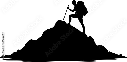  Mountain Hikers Silhouettes Vector with Trekking Poles 